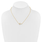 14k White Gold 1/6 carat Diamond Sideways Cross 18 inch Necklace PM4695