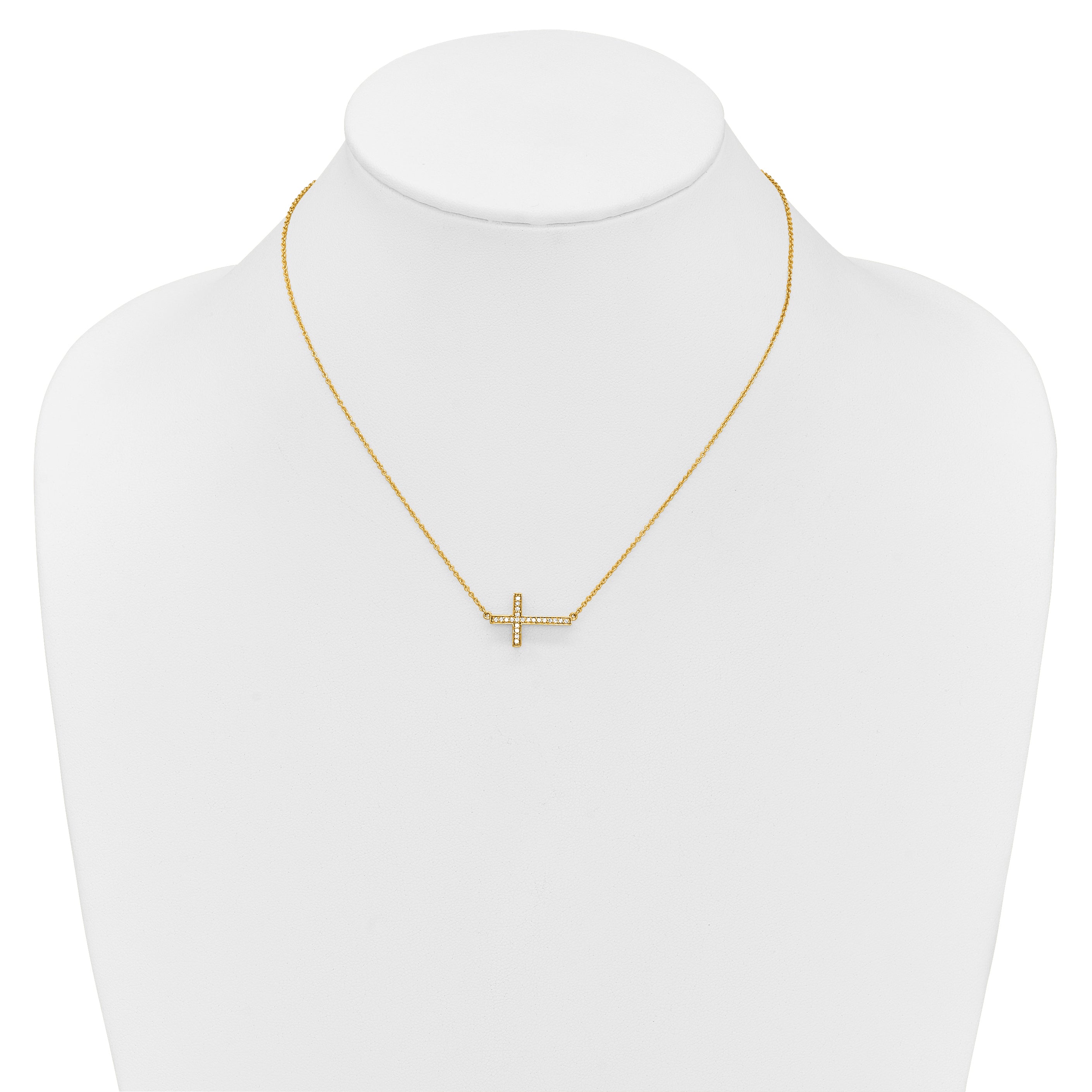 14k White Gold 1/6 carat Diamond Sideways Cross 18 inch Necklace PM4695