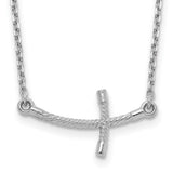 14k White Gold Small Sideways Curved Twist Cross 19 inch Necklace SF2087