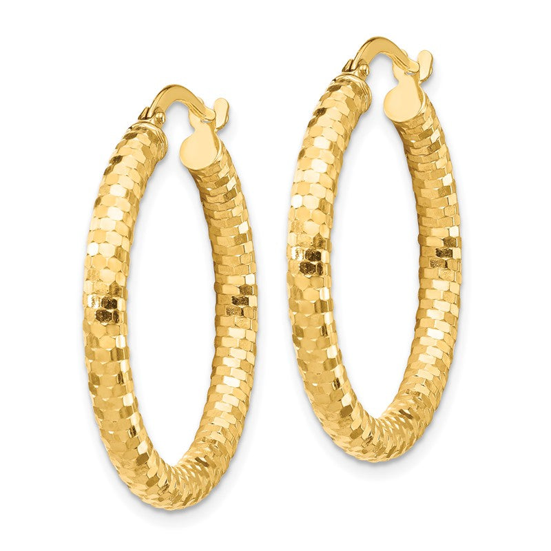 14K 3x27mm Diamond-cut Tube Hoop Earrings TF1702