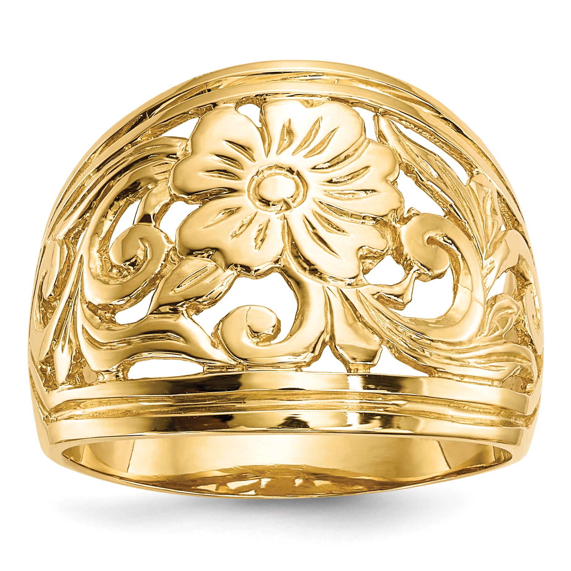 14k Polished Floral Dome Ring R638