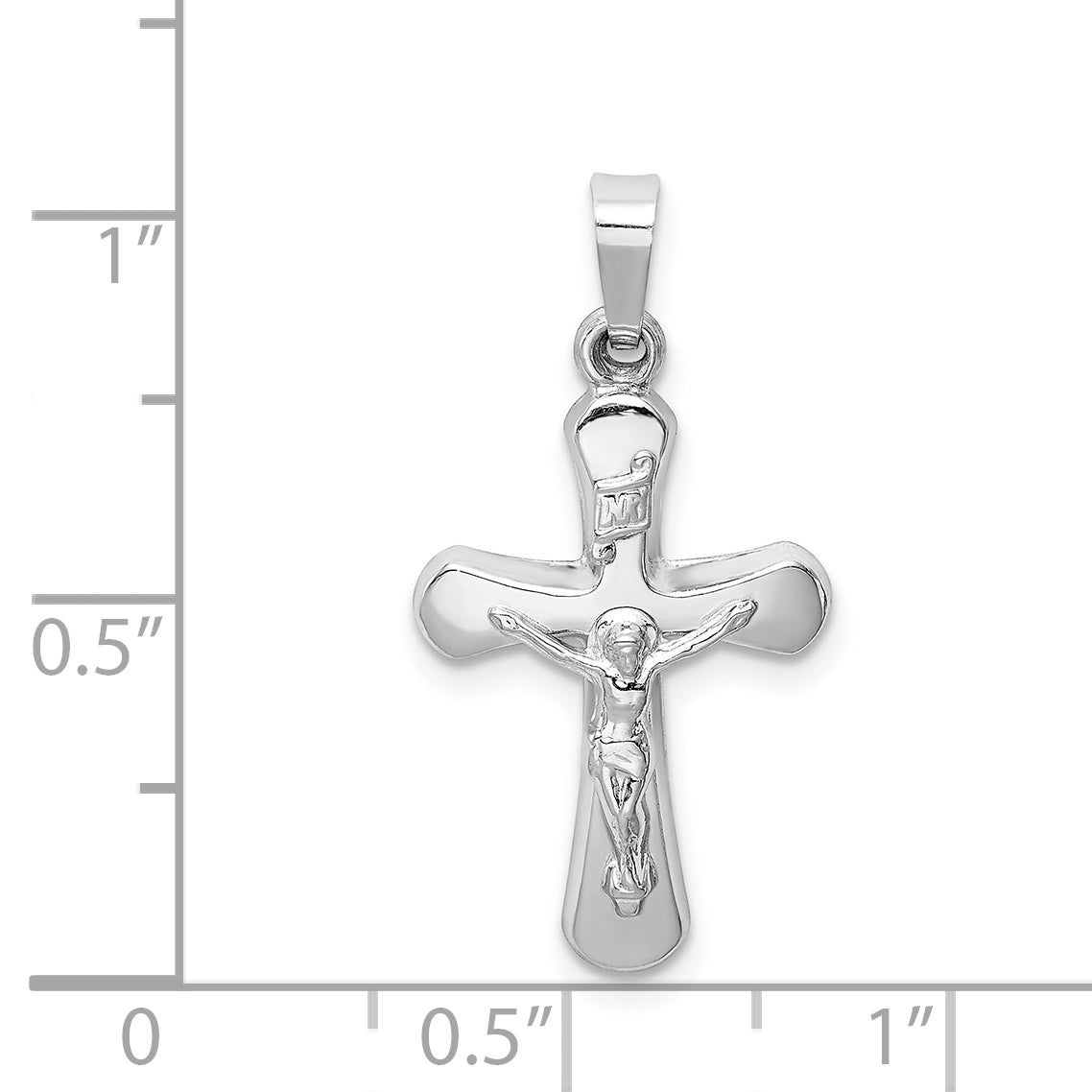 14k White Gold Polished INRI Rounded Crucifix Pendant XR1663