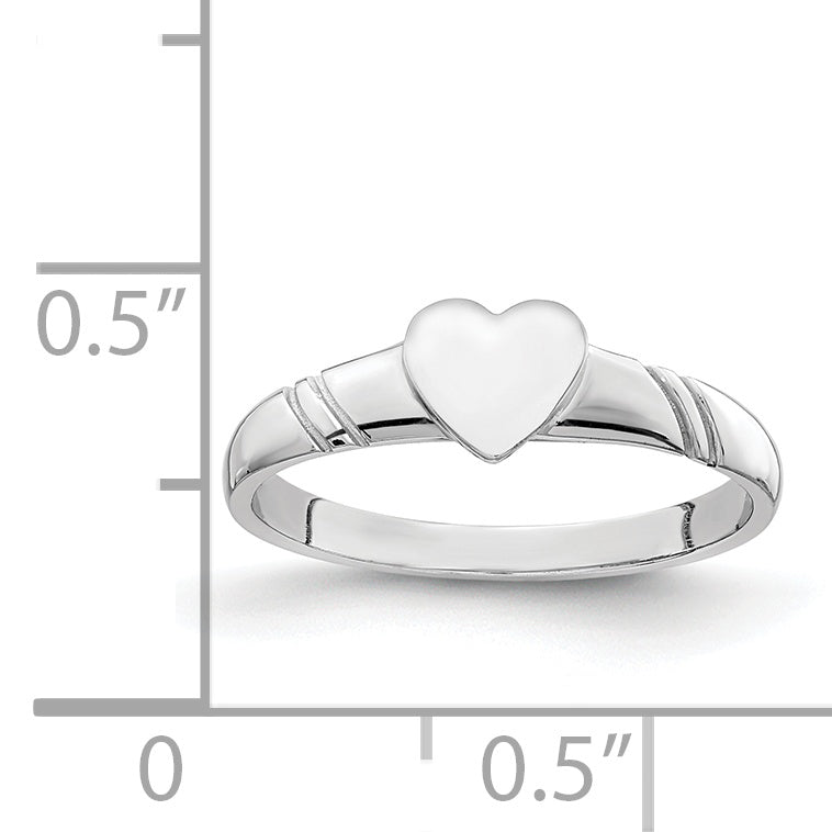 14K White Gold 5.0x5.0mm Closed Back Size 3 Childs Heart Signet Ring D4746