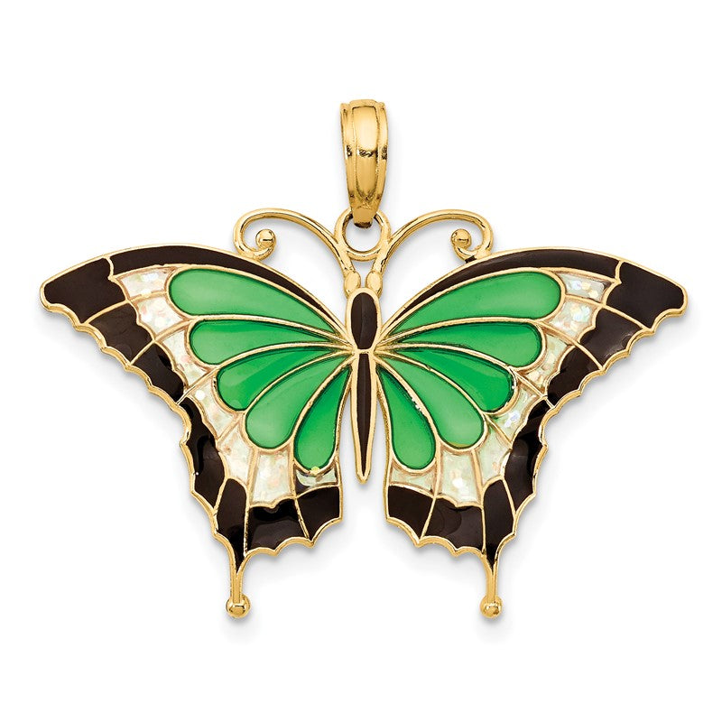 14K Green Enameled Butterly Pendant K4231