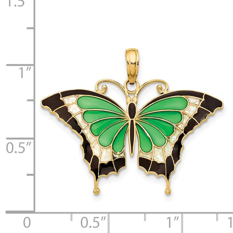 14K Green Enameled Butterly Pendant K4231