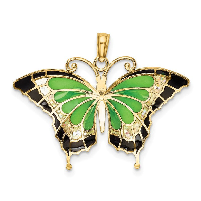 14K Green Enameled Butterly Pendant K4231