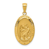 14k Polished and Satin Solid Saint Christopher Medal Oval Pendant M1478