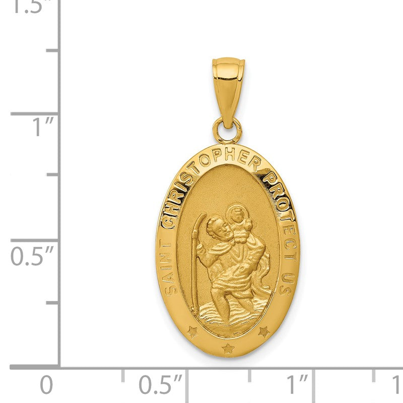 14k Polished and Satin Solid Saint Christopher Medal Oval Pendant M1478
