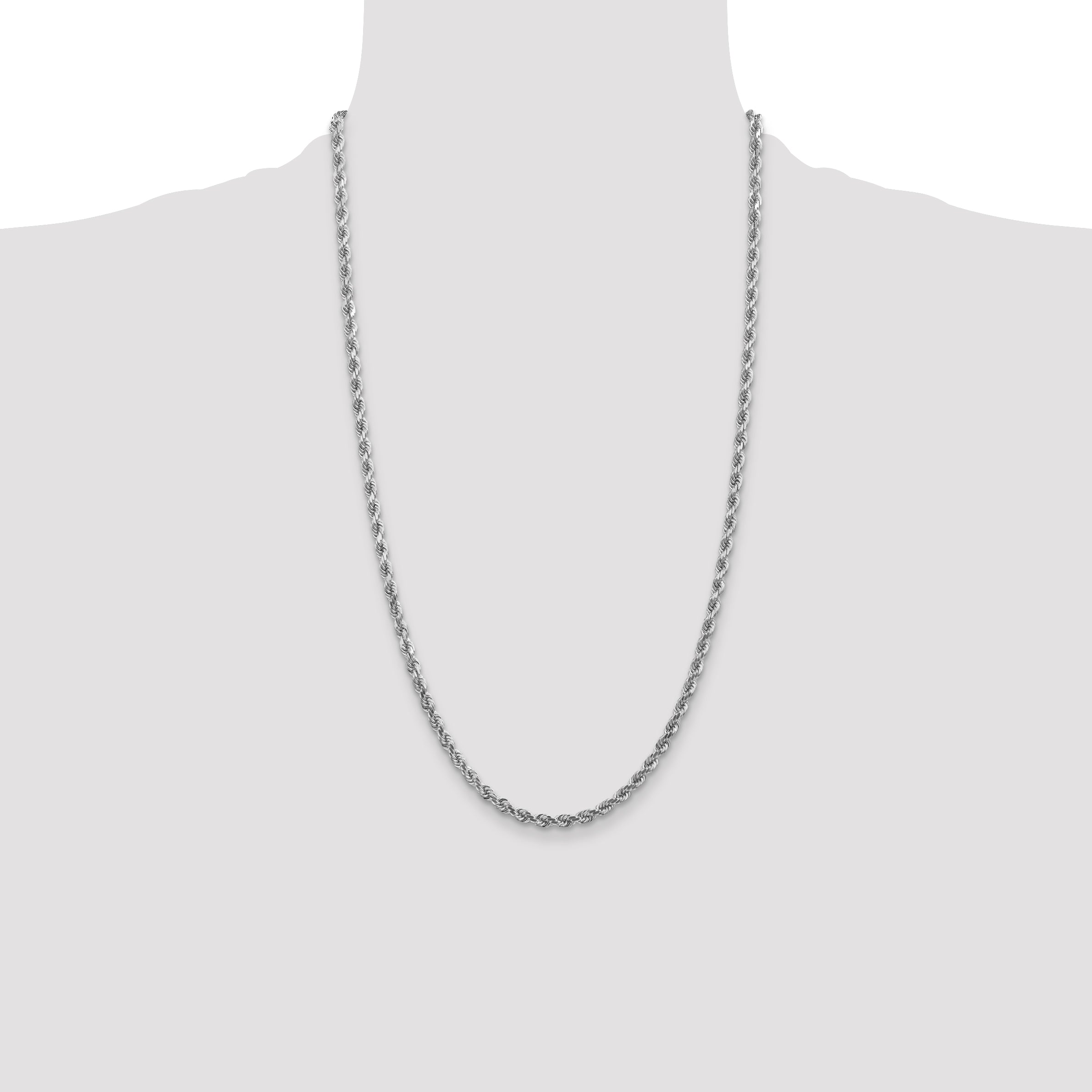 14K White Gold 26 inch 4mm Diamond-cut Rope with Lobster Clasp Chain 030W