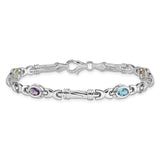 14k White Gold Complete Oval Amethyst Fancy Link 7 inch Bracelet BM4497
