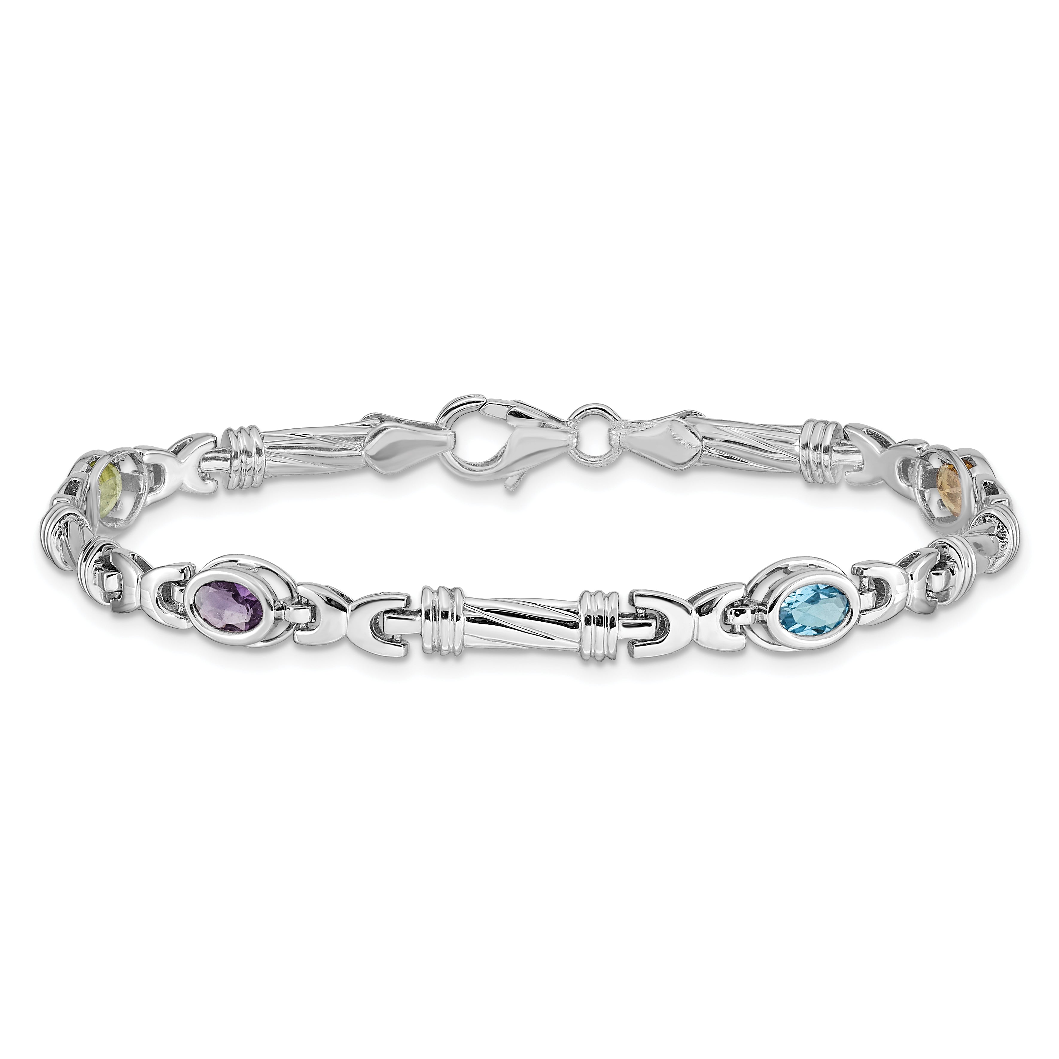 14k White Gold Complete Oval Amethyst Fancy Link 7 inch Bracelet BM4497