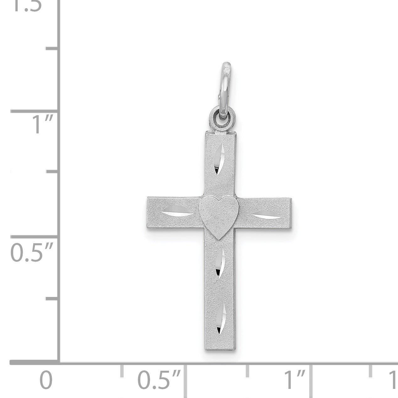 14k White Gold Diamond-cut Latin Cross with Heart Charm D1618