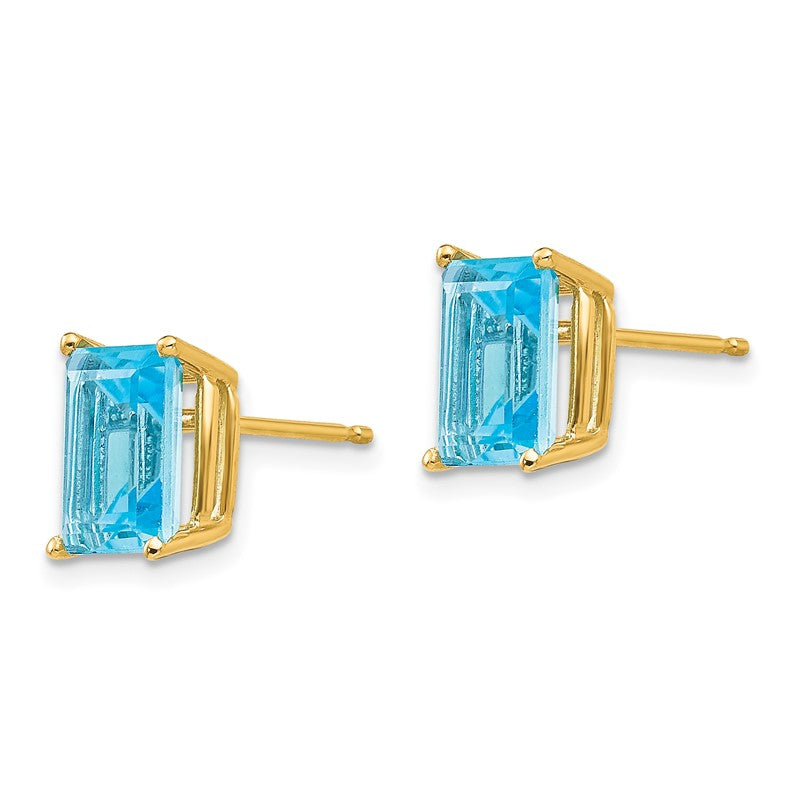 14k 8x6mm Emerald-Cut Blue Topaz Post Earrings XE67BT
