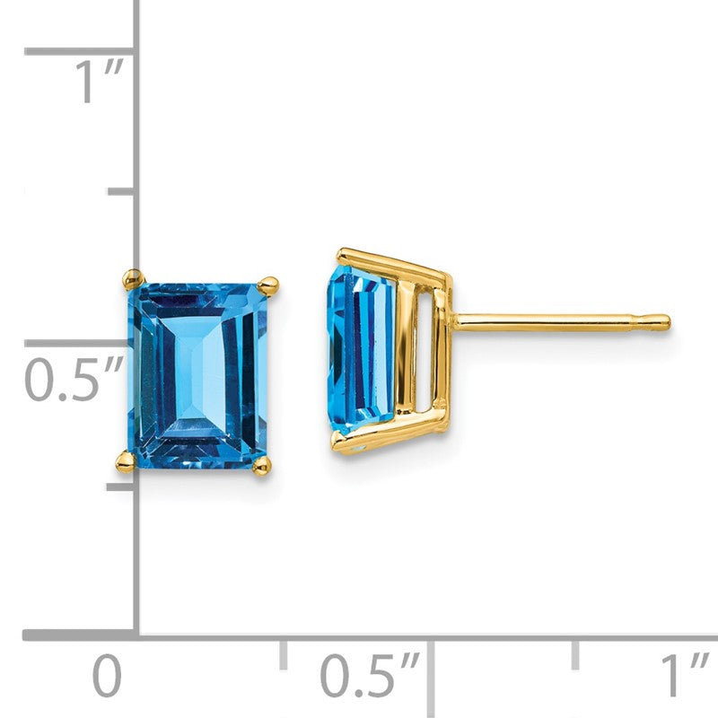 14k 8x6mm Emerald-Cut Blue Topaz Post Earrings XE67BT