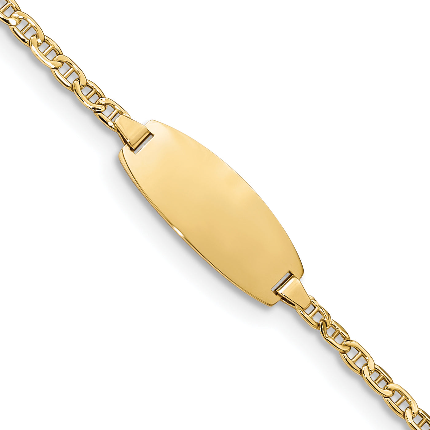 14k Polished Semi-Solid Chain/Solid Plate Anchor Link Oval 18.5x8.5mm Plate 5.5 inch Baby/Child ID Bracelet DCID145