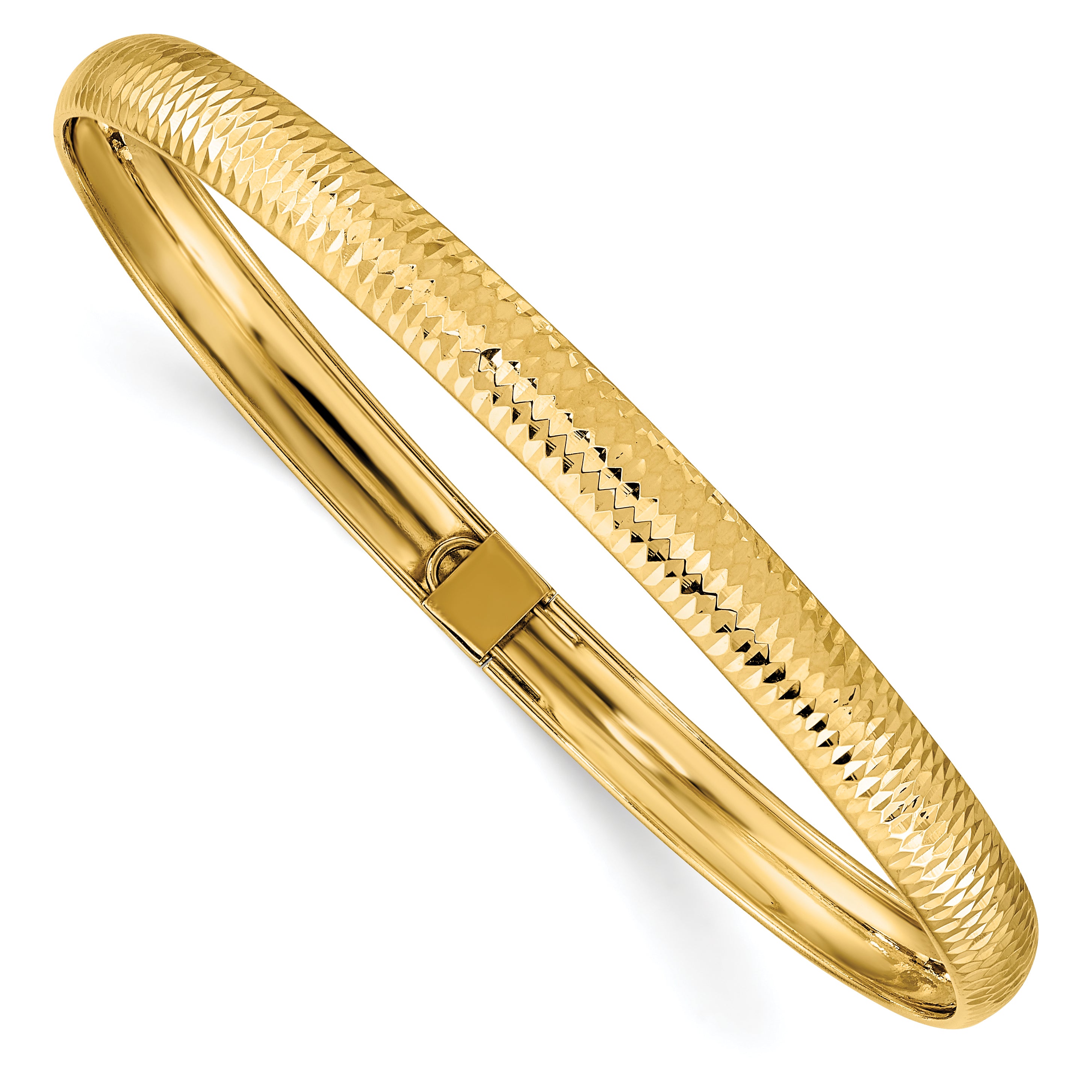 14k Polished Textured 6.15mm Flexible Oval Bangle Bracelet DB698