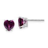 14k White Gold 6mm Heart Rhodolite Garnet Post Earrings XE98WRG