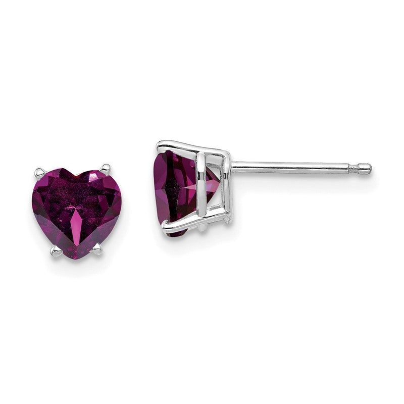 14k White Gold 6mm Heart Rhodolite Garnet Post Earrings XE98WRG