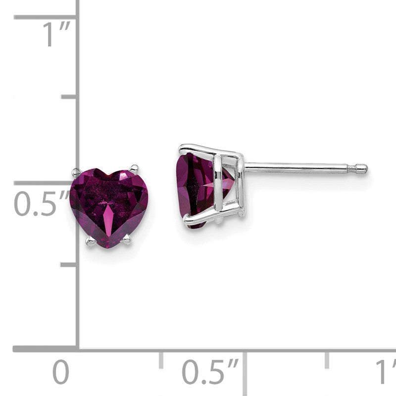 14k White Gold 6mm Heart Rhodolite Garnet Post Earrings XE98WRG