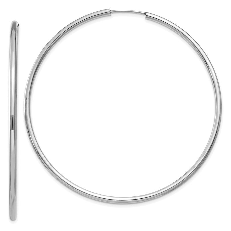14k White Gold 2x60mm Polished Round Endless Tube Hoop Earrings H999