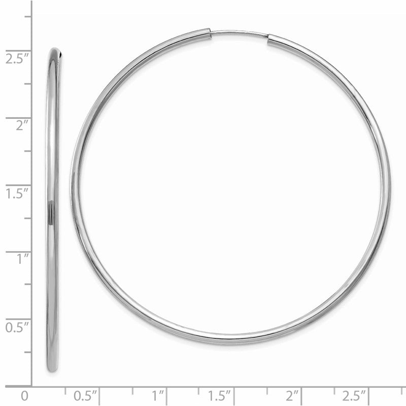 14k White Gold 2x60mm Polished Round Endless Tube Hoop Earrings H999