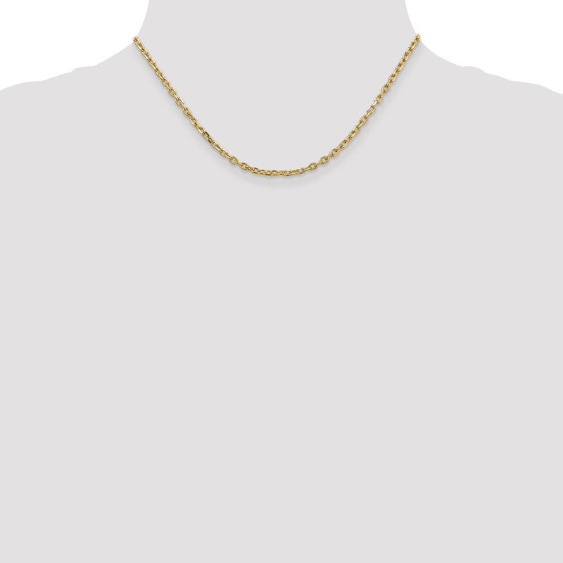 14K 26 inch 3mm Diamond-cut Round Open Link Cable with Lobster Clasp Chain PEN206