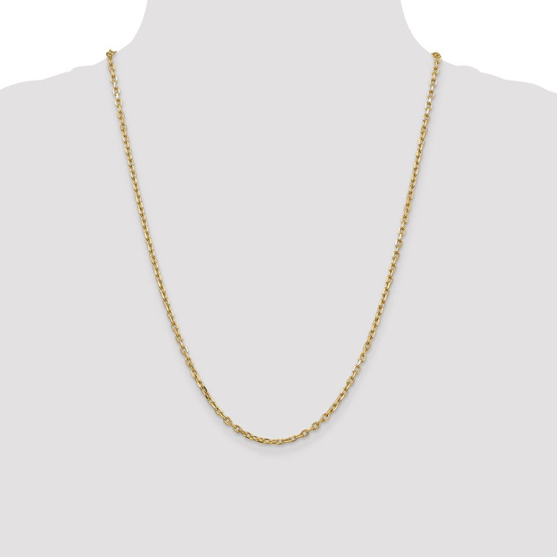 14K 26 inch 3mm Diamond-cut Round Open Link Cable with Lobster Clasp Chain PEN206