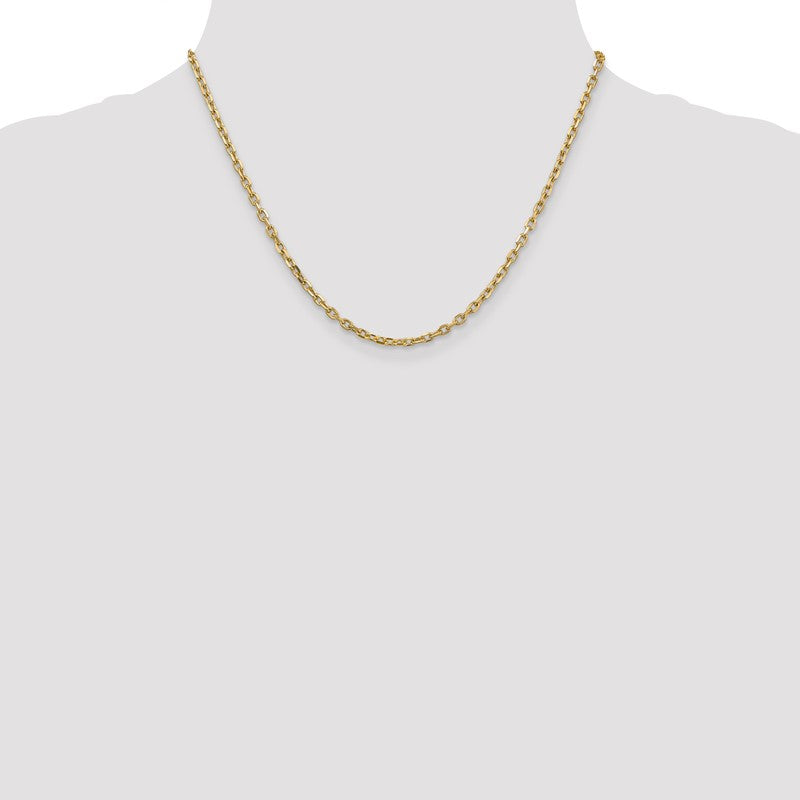 14K 26 inch 3mm Diamond-cut Round Open Link Cable with Lobster Clasp Chain PEN206