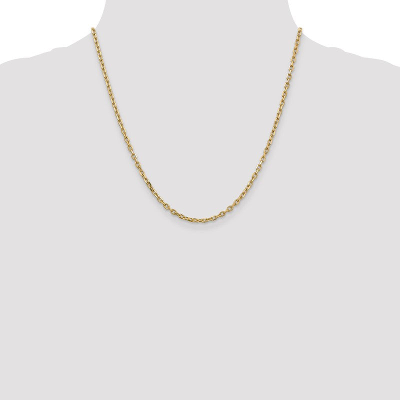 14K 26 inch 3mm Diamond-cut Round Open Link Cable with Lobster Clasp Chain PEN206