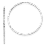14k White Gold 1.35x45mm Diamond-cut Square-Tube Endless Hoop Earrings TF1000W