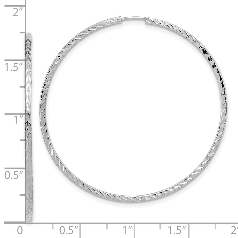 14k White Gold 1.35x45mm Diamond-cut Square-Tube Endless Hoop Earrings TF1000W