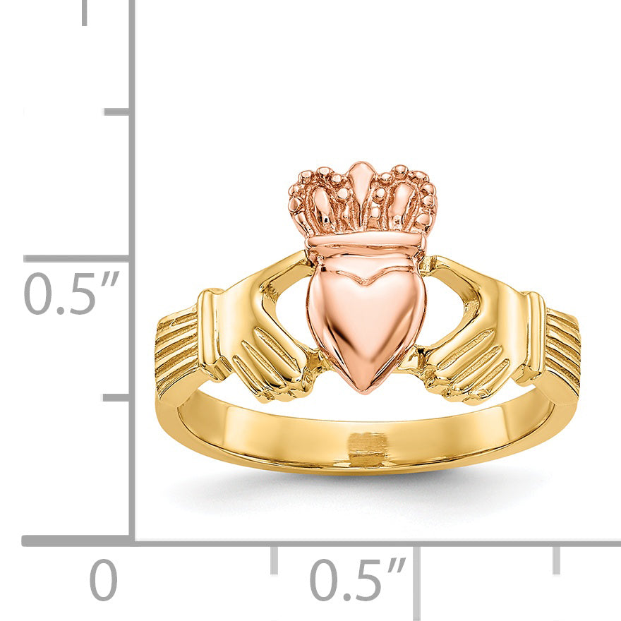 14k Two-tone Polished Claddagh Ring D100