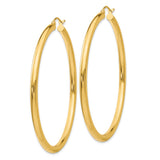14K 3x55mm Polished Tube Hoop Earrings T944