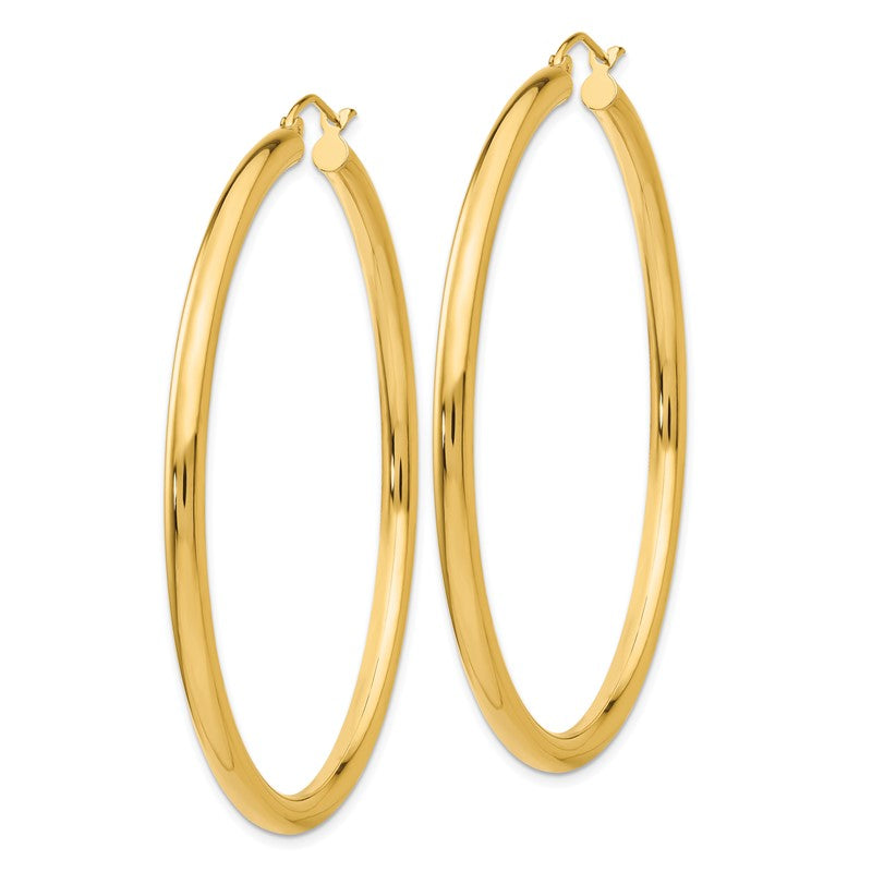 14K 3x55mm Polished Tube Hoop Earrings T944