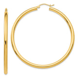 14K 3x55mm Polished Tube Hoop Earrings T944