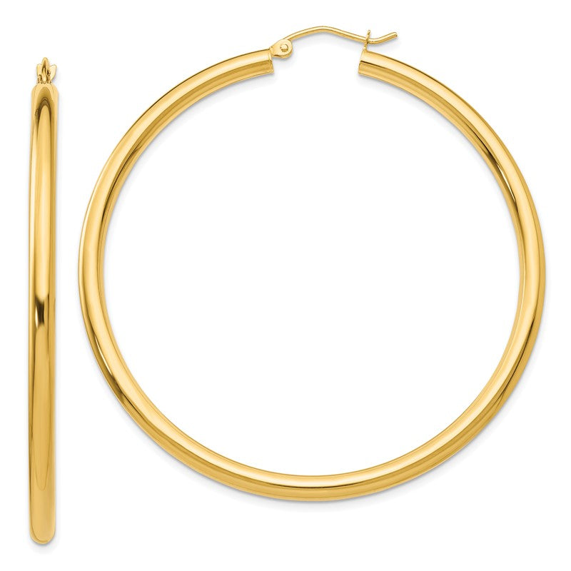 14K 3x55mm Polished Tube Hoop Earrings T944