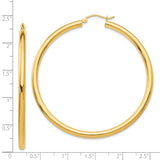 14K 3x55mm Polished Tube Hoop Earrings T944