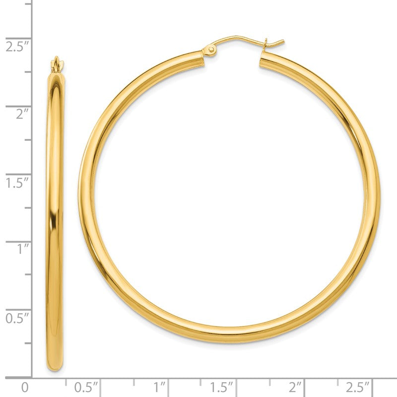 14K 3x55mm Polished Tube Hoop Earrings T944
