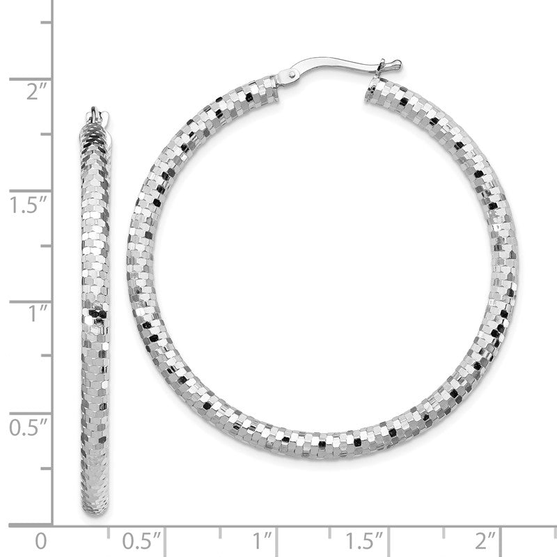 14k White Gold 3x44mm Diamond-cut Tube Hoop Earrings TF1705W