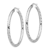 14k White Gold 3x44mm Diamond-cut Tube Hoop Earrings TF1705W