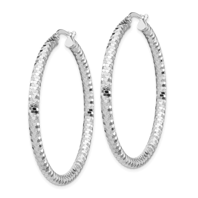 14k White Gold 3x44mm Diamond-cut Tube Hoop Earrings TF1705W