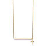 14k Polished Bar with Dangle Cross 13 inch Choker Necklace Plus 2 inch Extender SF2658