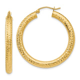 14k 4x35mm Diamond-cut Round Tube Hoop Earrings TC534