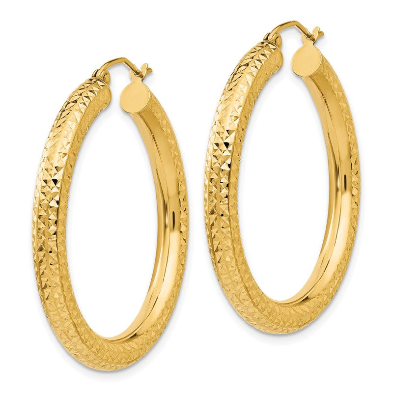 14k 4x35mm Diamond-cut Round Tube Hoop Earrings TC534