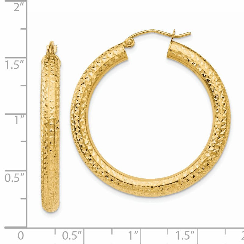 14k 4x35mm Diamond-cut Round Tube Hoop Earrings TC534