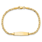 14k Polished Solid Chain/Solid Plate Flat Anchor Link Soft Diamond Shape 19.5x5.2mm Plate 6 inch Baby/Child ID Bracelet BID104C