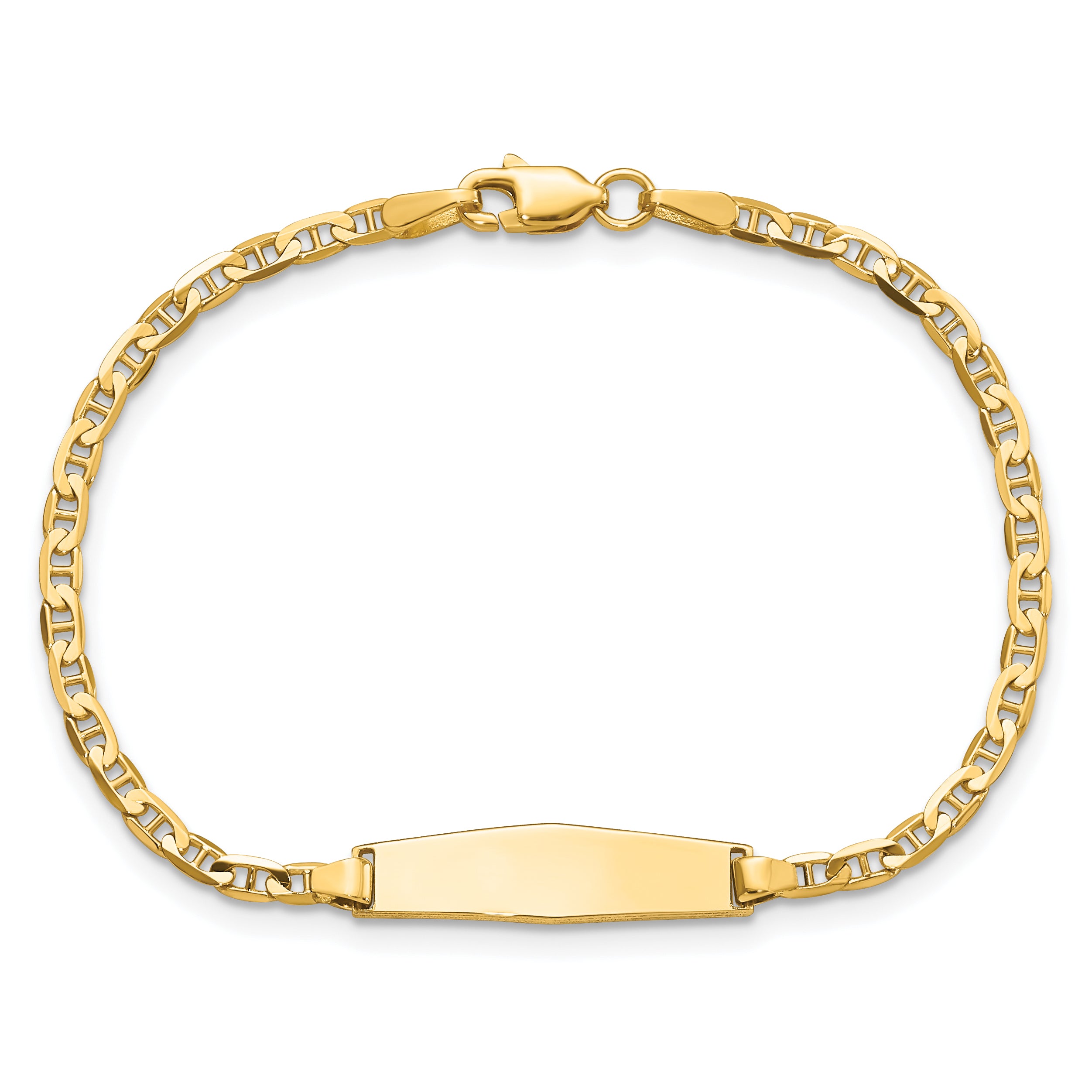 14k Polished Solid Chain/Solid Plate Flat Anchor Link Soft Diamond Shape 19.5x5.2mm Plate 6 inch Baby/Child ID Bracelet BID104C