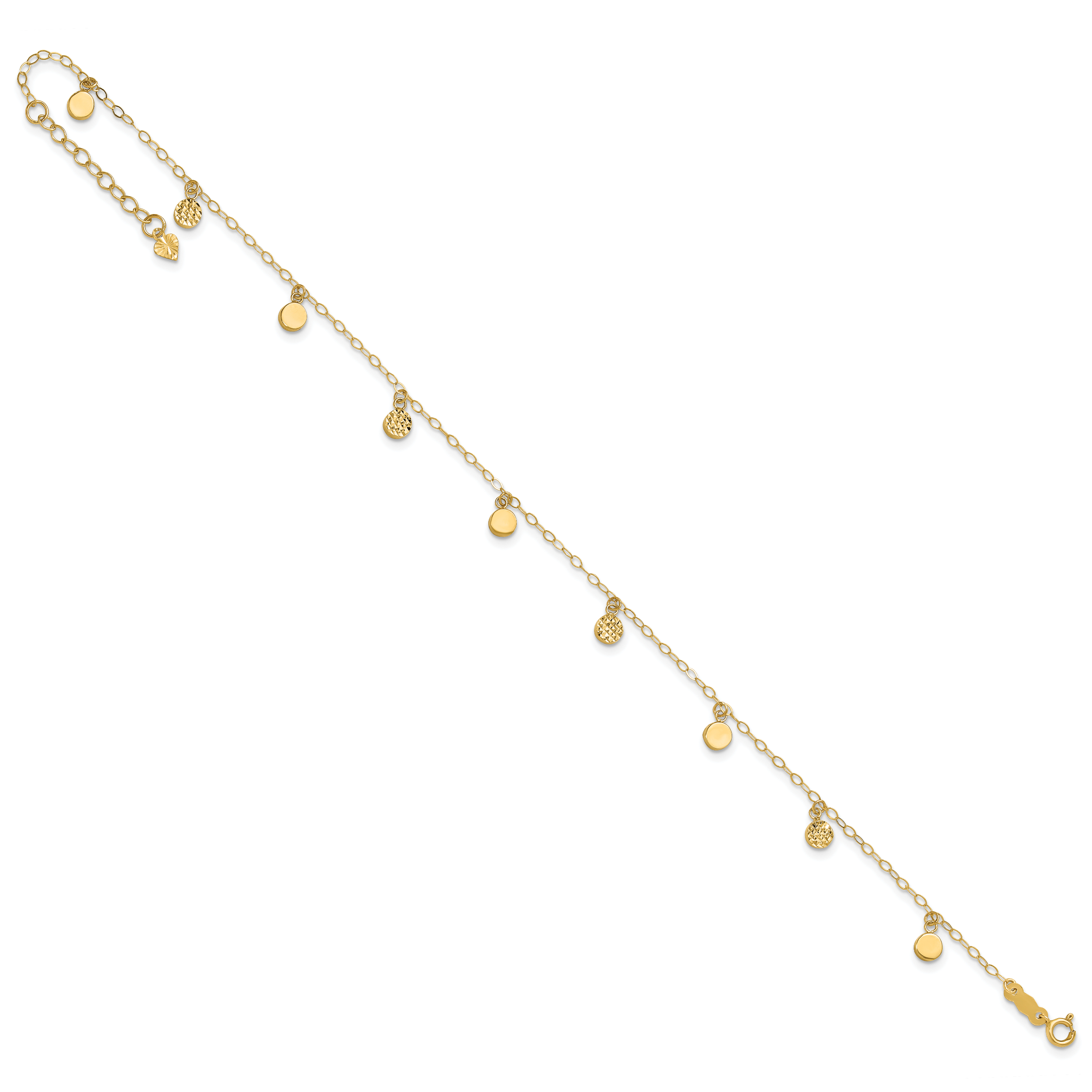 14k Hollow Dangle Circles 9 inch Plus 1 inch Extender - Total 10 inch Anklet ANK225