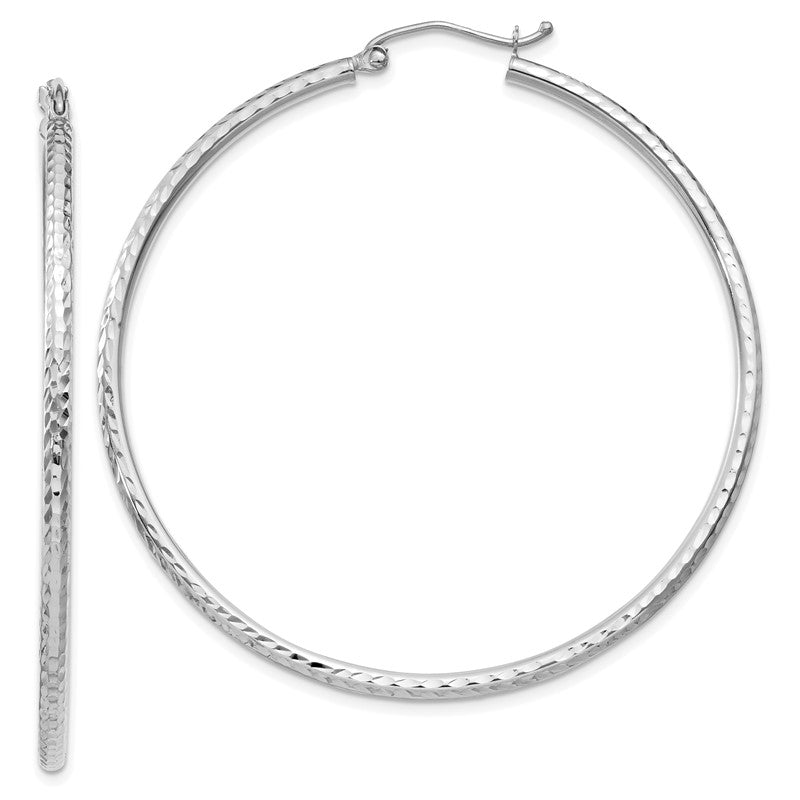 14k White Gold 2x50mm Diamond-cut Round Tube Hoop Earrings TC227