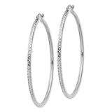 14k White Gold 2x50mm Diamond-cut Round Tube Hoop Earrings TC227
